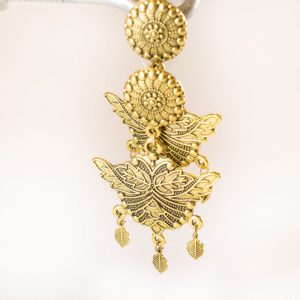 Nagy lógó réz fülbevaló levél mintával